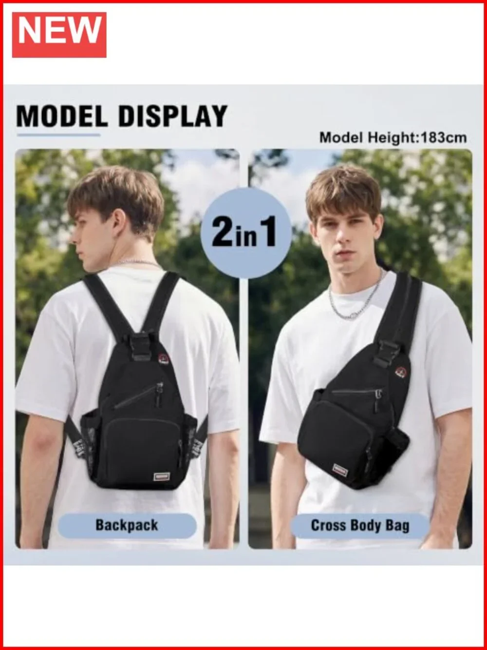 Convertible Sling Backpack Crossbody Daypack Adjustable Strap Lightweight